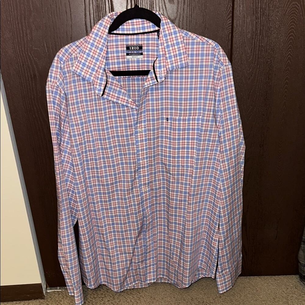 Izod Blue and Pink Casual Button Down Shirt - Size XL